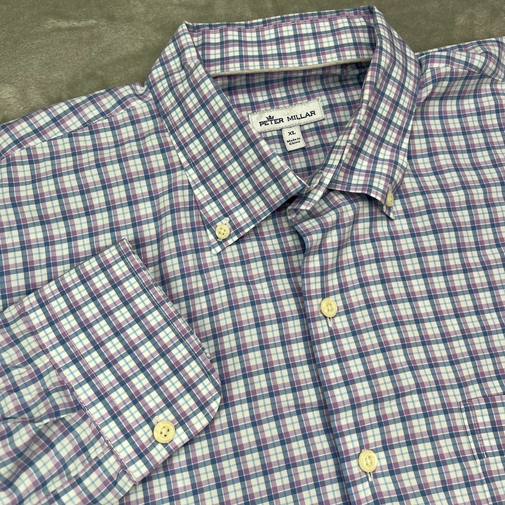 Peter Millar Shirt Mens XL Plaid Long Sleeve Button Down Stretch Casual Preppy